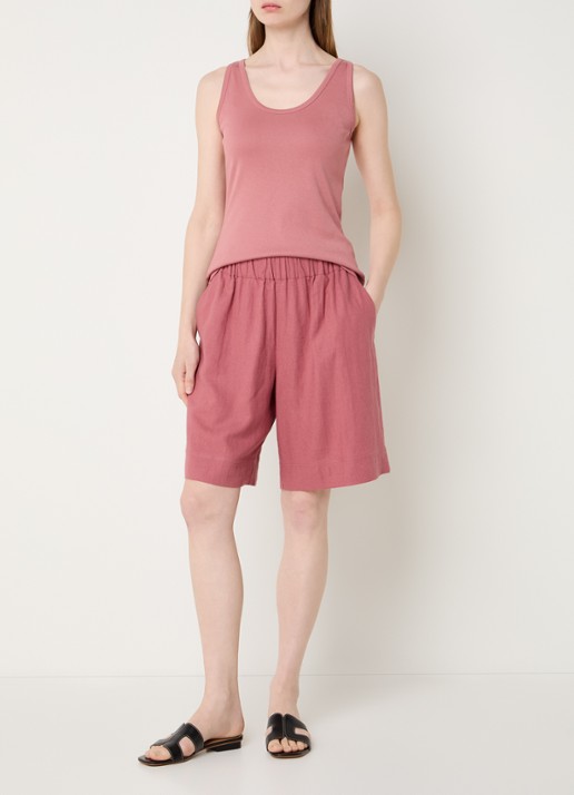 Claudia Sträter Mid waist loose fit korte broek in linnenblend - voorkant 3 oudroze