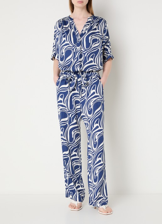 Claudia Sträter Mid waist straight fit broek met steekzakken  - voorkant 3 royalblauw