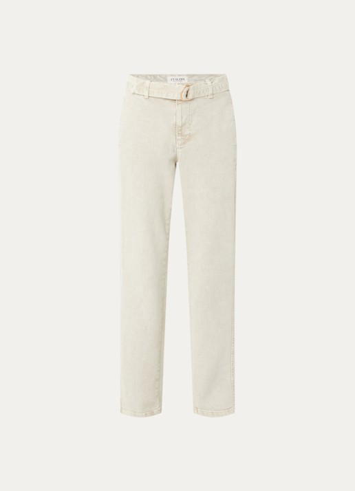 Claudia Sträter Mid waist straight fit jeans met gekleurde wassing en ceintuur - voorkant creme