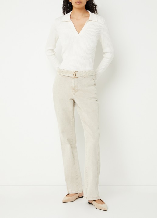 Claudia Sträter Mid waist straight fit jeans met gekleurde wassing en ceintuur - voorkant 2 creme