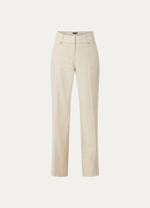Claudia Sträter Mid waist straight leg pantalon met steekzakken - voorkant beige