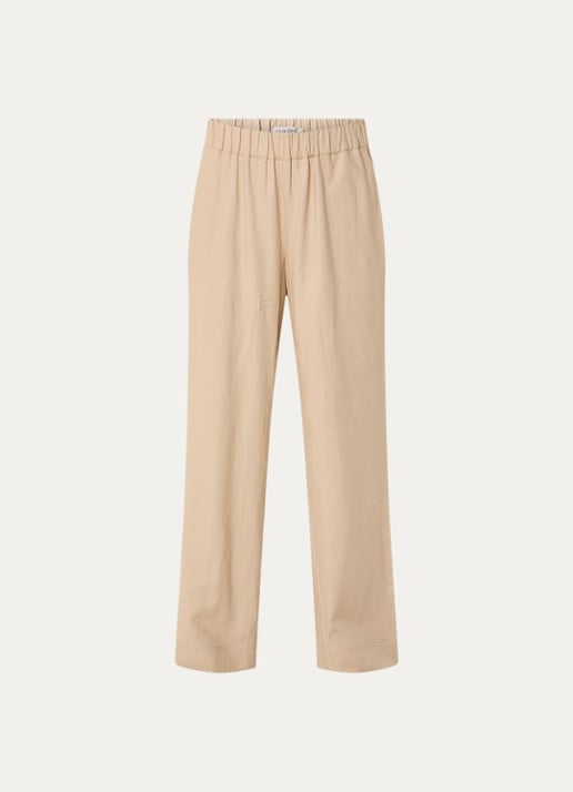 Claudia Sträter Mid waist wide fit broek met steekzakken - voorkant donkerbeige