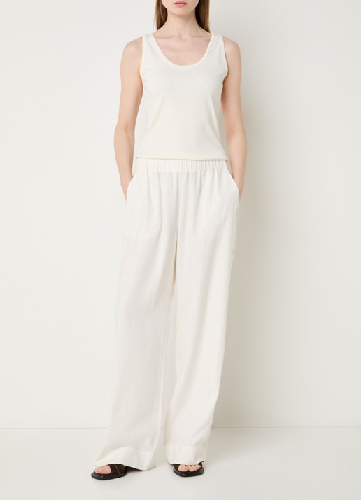 Claudia Sträter Mid waist wide fit broek met steekzakken - voorkant 4 gebroken wit