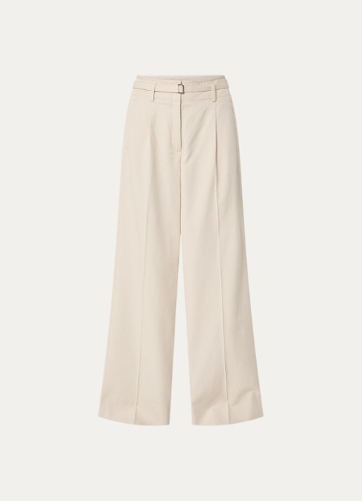 Claudia Sträter Mid waist wide fit pantalon met paspelzakken en persplooi - voorkant creme