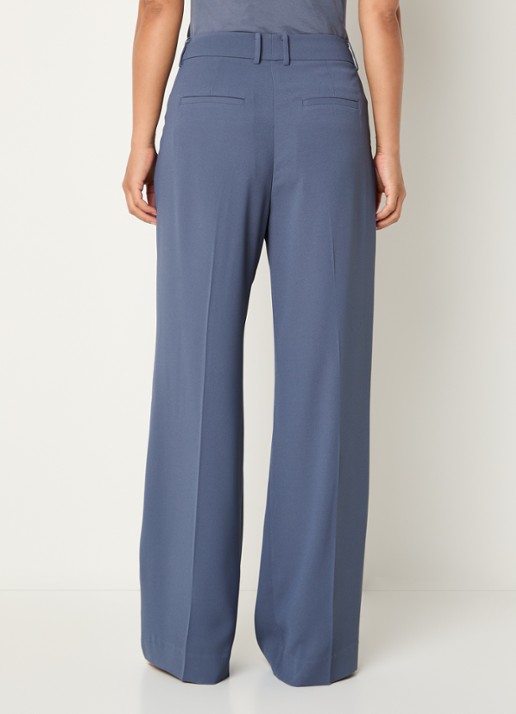 Claudia Sträter Mid waist wide fit pantalon met steekzakken - achterkant staalblauw