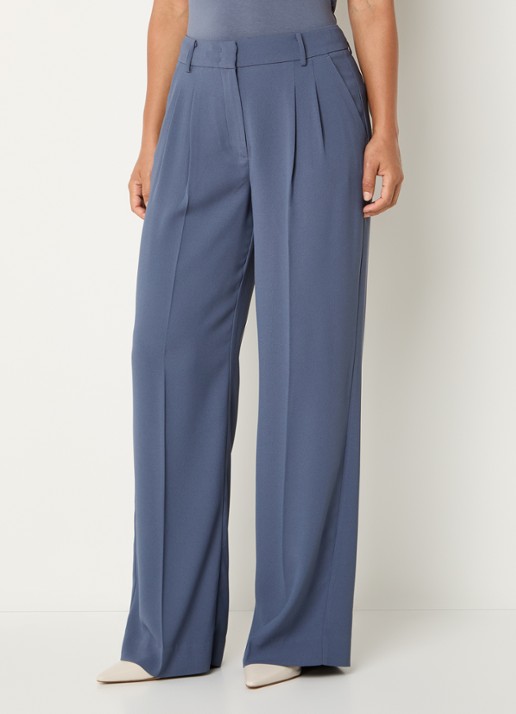 Claudia Sträter Mid waist wide fit pantalon met steekzakken - detail 4 staalblauw