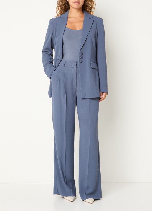 Claudia Sträter Mid waist wide fit pantalon met steekzakken - voorkant 3 staalblauw