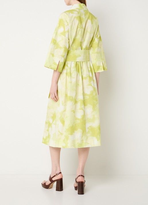 Claudia Sträter Midi A-lijn blousejurk met tie-dye dessin - achterkant 3 neongroen