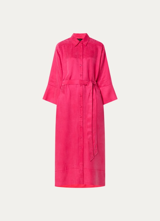 Claudia Sträter Midi blousejurk met ceintuur - voorkant 2 donkerroze
