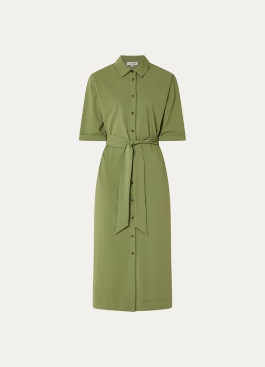 Claudia Sträter Midi blousejurk met strikceintuur - voorkant 2 groen