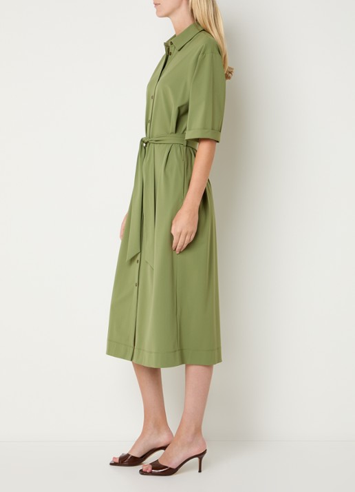 Claudia Sträter Midi blousejurk met strikceintuur - voorkant 3 groen