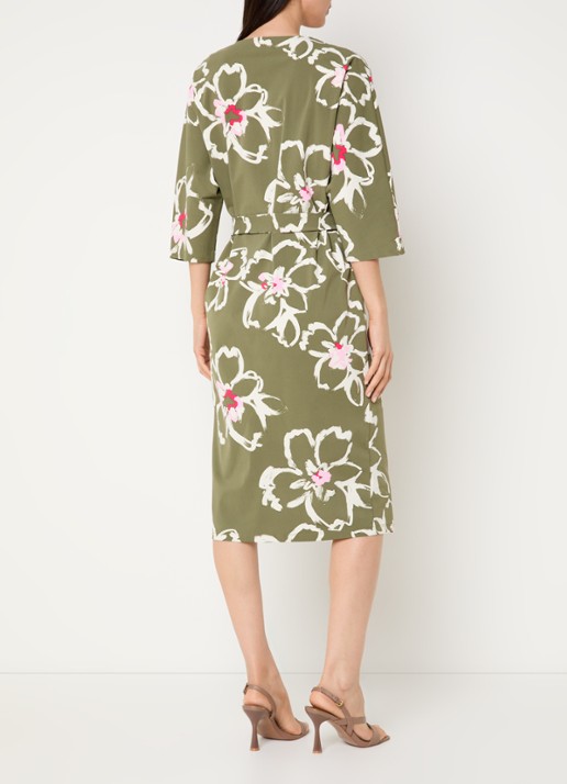 Claudia Sträter Midi jurk met bloemenprint en ceintuur - achterkant 3 groen