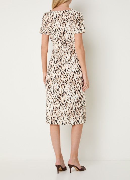 Claudia Sträter Midi jurk met print en strikceintuur - achterkant creme