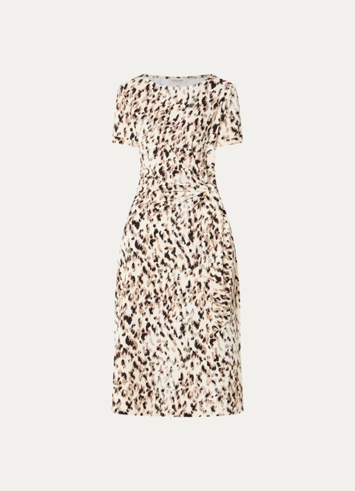 Claudia Sträter Midi jurk met print en strikceintuur - voorkant 3 creme