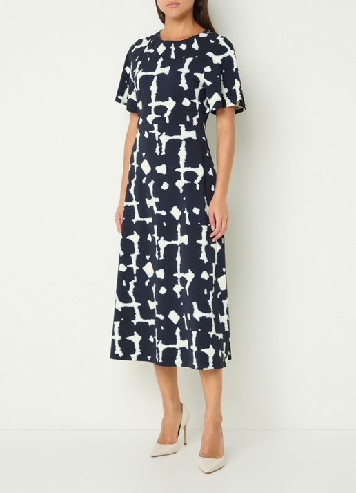 Claudia Sträter Midi jurk met print - detail donkerblauw