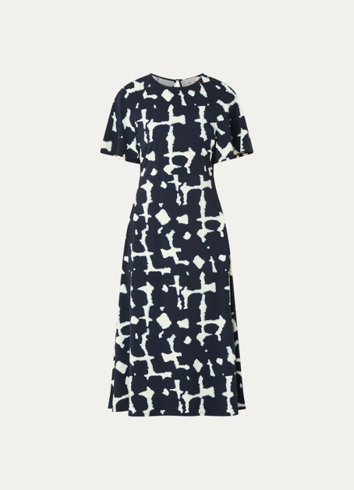 Claudia Sträter Midi jurk met print - voorkant 3 donkerblauw