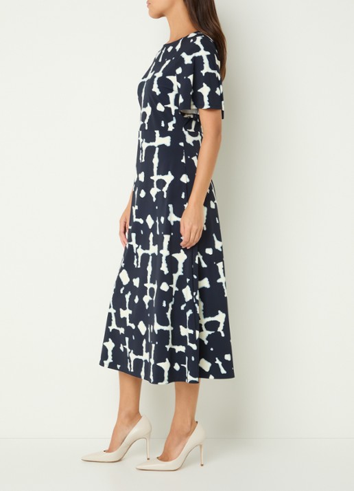Claudia Sträter Midi jurk met print - voorkant 4 donkerblauw