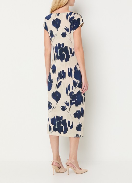 Claudia Sträter Midi jurk van jersey met bloemenprint - achterkant donkerblauw