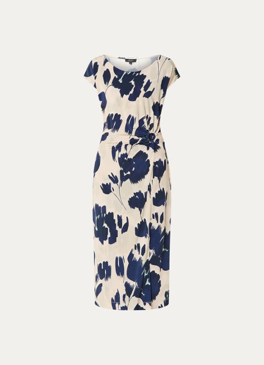 Claudia Sträter Midi jurk van jersey met bloemenprint - voorkant 3 donkerblauw