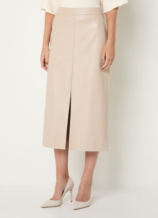 Claudia Sträter Midi rok van imitatieleer met split en steekzakken