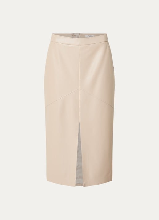 Claudia Sträter Midi rok van imitatieleer met split en steekzakken - voorkant 2 beige