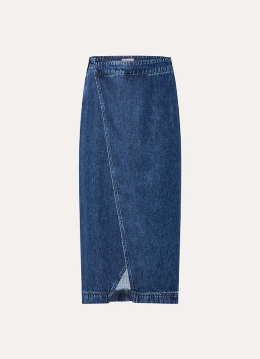 Claudia Sträter Midi spijkerrok met split - voorkant indigo