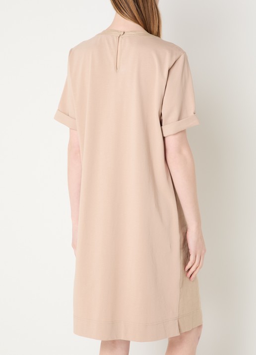 Claudia Sträter Mini T-shirt jurk van linnen met steekzakken - achterkant 4 beige