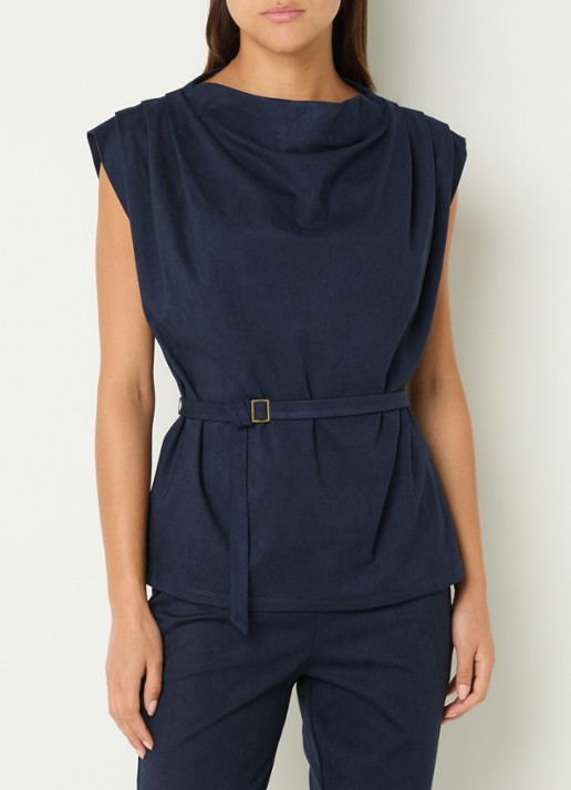 Claudia Sträter Mouwloze top met plooidetail en strikceintuur - detail donkerblauw