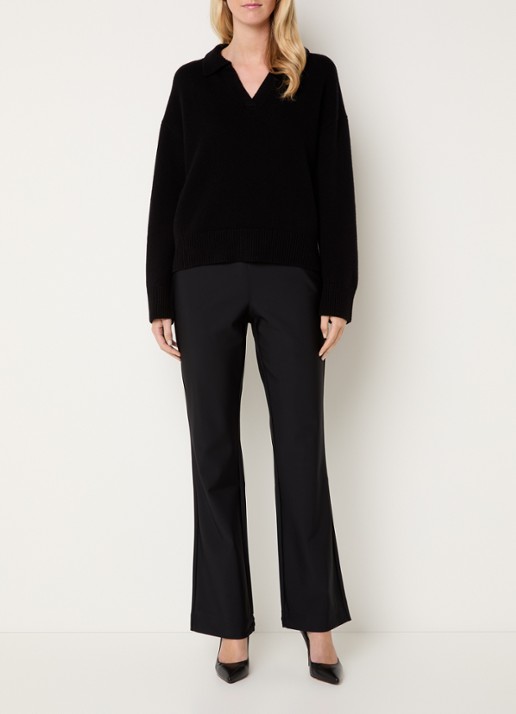 Claudia Sträter Noos high waist flared fit pantalon met steekzakken - voorkant 4 zwart