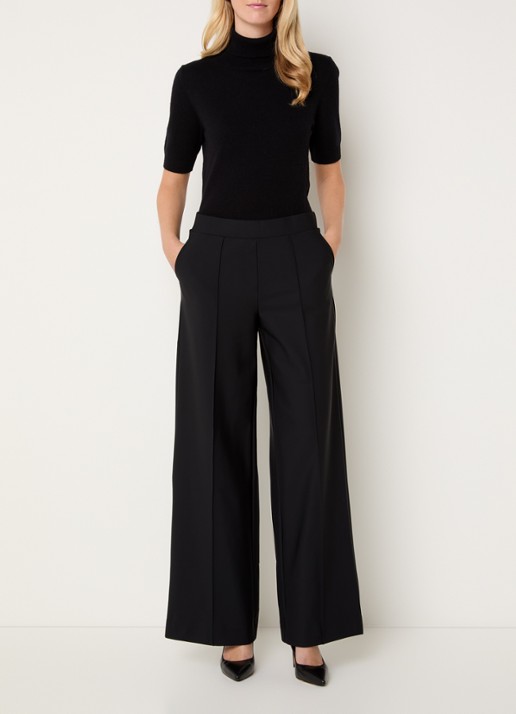 Claudia Sträter Noos high waist wide fit pantalon met steekzakken - voorkant 2 zwart
