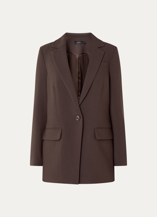 Claudia Sträter Oversized blazer met borstzak - voorkant 2 donkerbruin
