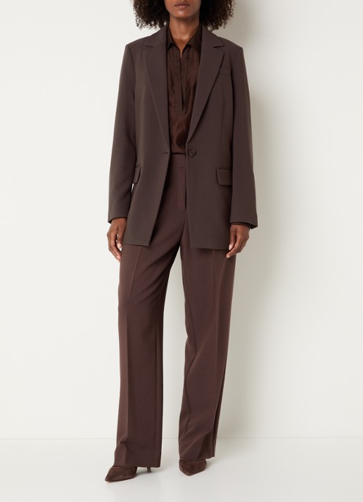 Claudia Sträter Oversized blazer met borstzak - voorkant 3 donkerbruin