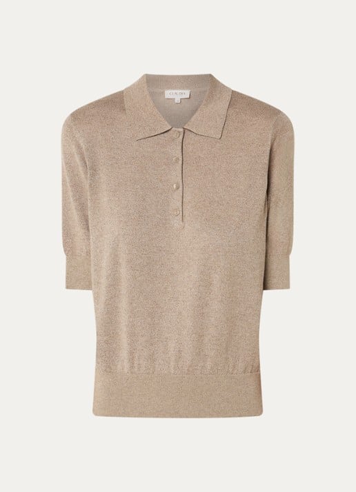 Claudia Sträter Pullover in wolblend met lurex en polokraag - voorkant donkerbeige