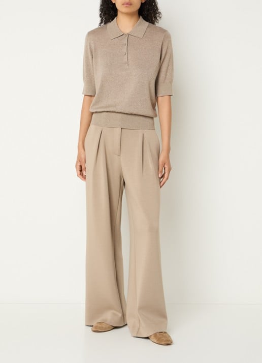 Claudia Sträter Pullover in wolblend met lurex en polokraag - voorkant 2 donkerbeige