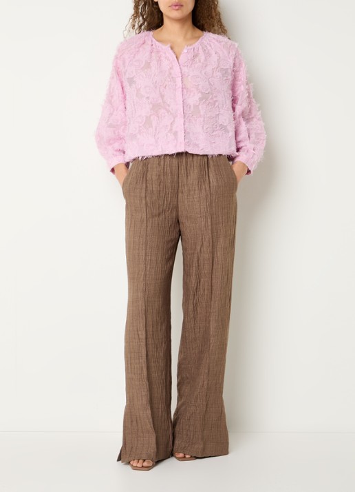 Claudia Sträter Semi-transparante blouse met broderie - voorkant 2 roze