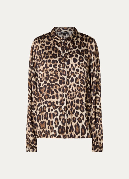 Claudia Sträter Semi-transparante blouse met panterprint - voorkant 3 camel