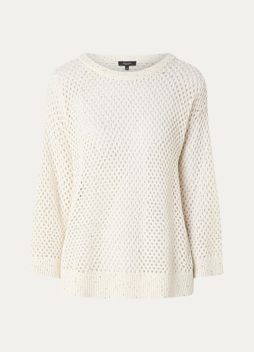 Claudia Sträter Semi-transparante pullover met pailletten - voorkant ivoor