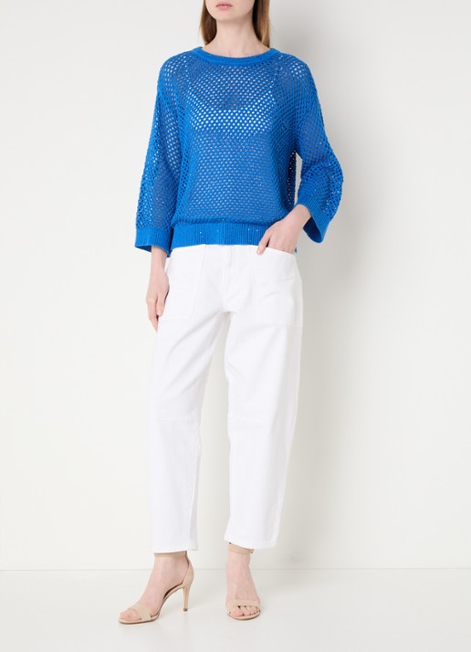 Claudia Sträter Semi-transparante pullover met pailletten - voorkant 3 kobaltblauw