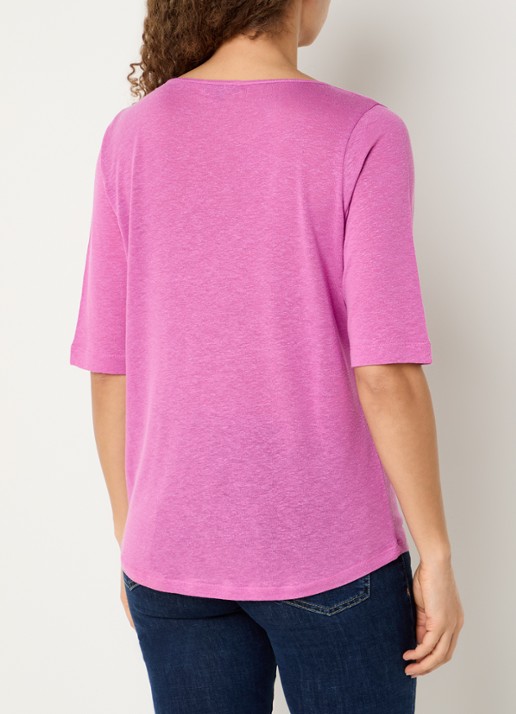 Claudia Sträter T-shirt in linnenblend met V-hals - achterkant 4 roze