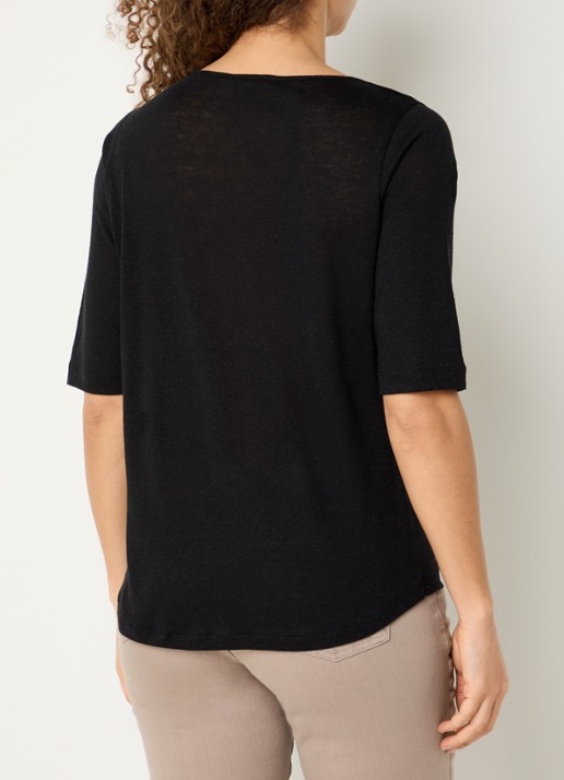 Claudia Sträter T-shirt in linnenblend met V-hals - achterkant 4 zwart