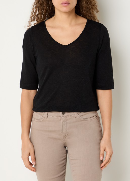 Claudia Sträter T-shirt in linnenblend met V-hals