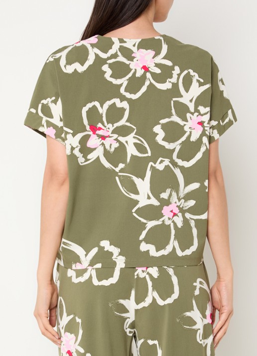 Claudia Sträter T-shirt met bloemenprint en V-hals - achterkant groen