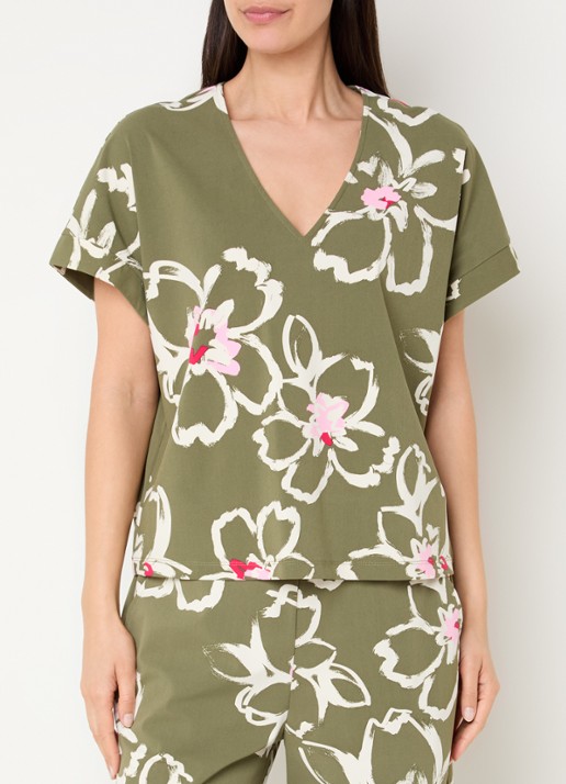 Claudia Sträter T-shirt met bloemenprint en V-hals