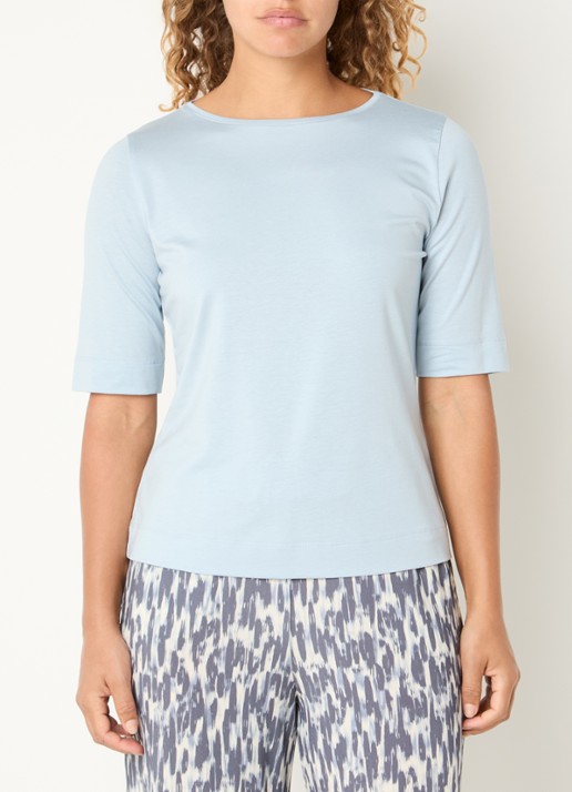 Claudia Sträter T-shirt met boothals - detail 2 lichtblauw