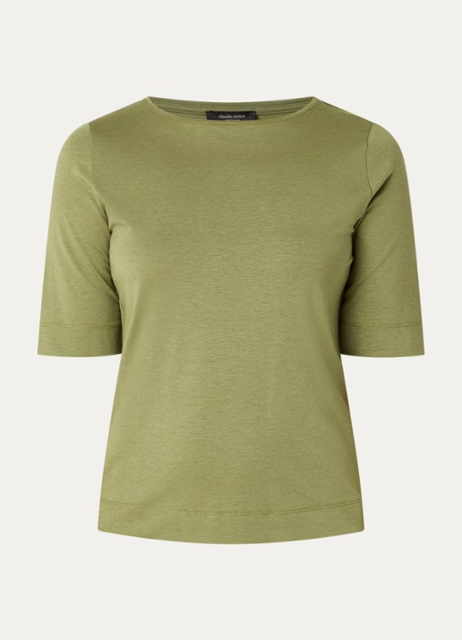 Claudia Sträter T-shirt met boothals - voorkant mosgroen