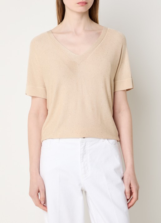 Claudia Sträter T-shirt met pailletten en V-hals