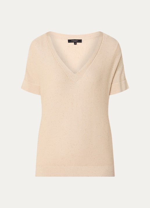 Claudia Sträter T-shirt met pailletten en V-hals - voorkant grijsmele