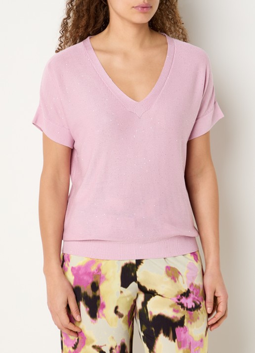 Claudia Sträter T-shirt met pailletten en V-hals