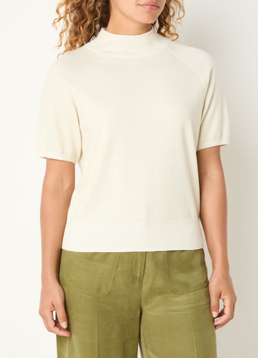 Claudia Sträter Top met metallic finish - detail gebroken wit