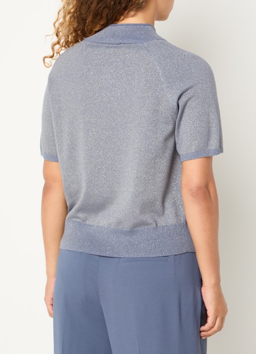 Claudia Sträter Top met metallic finish - achterkant 4 staalblauw